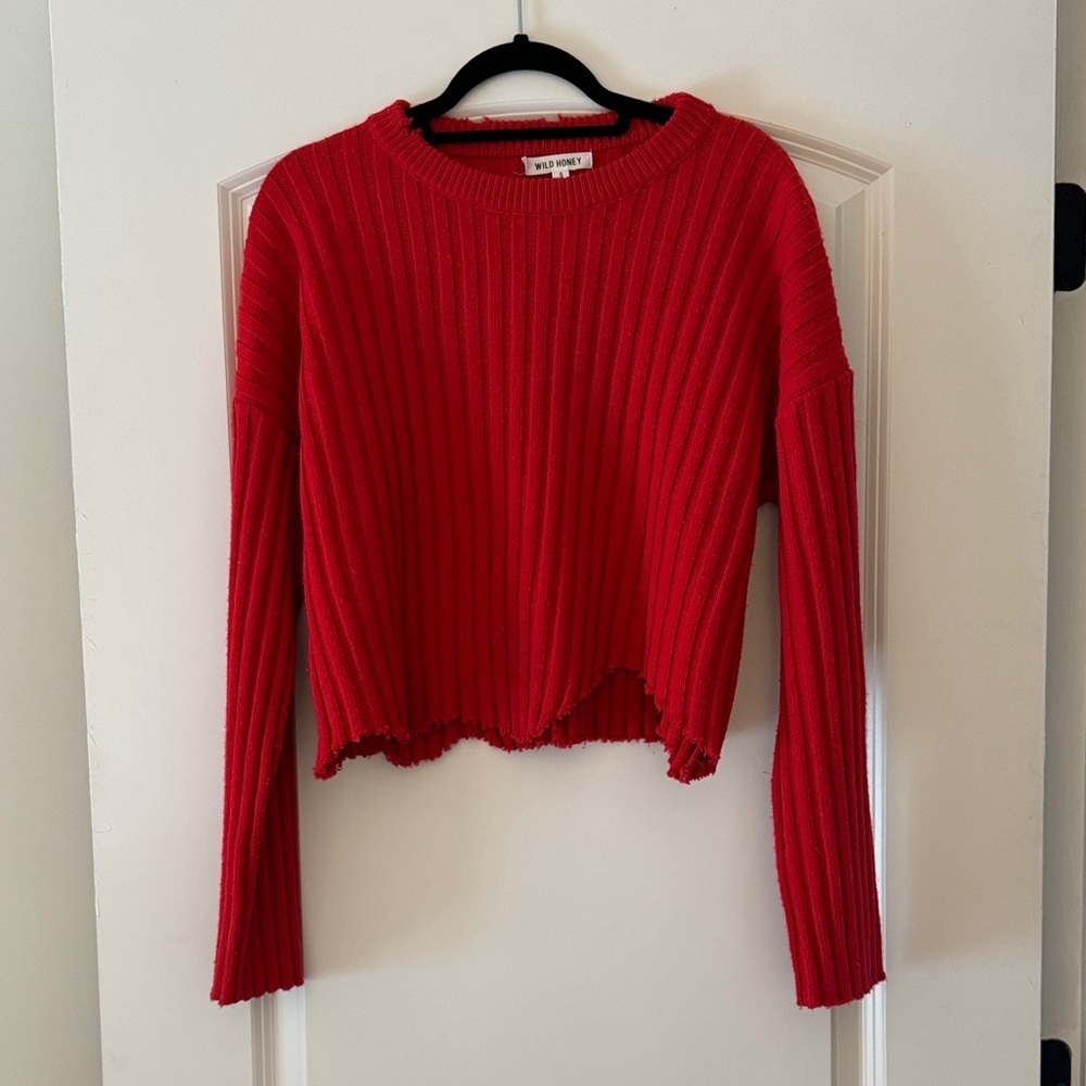 Wild Honey Vibrant Red Ribbed Sweater
